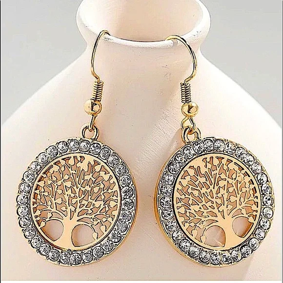 18K GOLD PLATED TREE OF LIFE BRACELET AND NECKLES EARRINGS BUNDLE - Picture 5 of 10